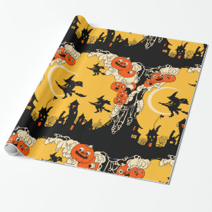 Vintages Jack o Lanturns und Fliegen-Hexen Geschenkpapier