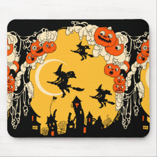Vintages Jack o Lanturns und Fliegen-Hexen Mousepad