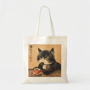 Vintages Japan Kunst niedliche Katze mit einer Tas Tragetasche