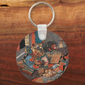 Vintages Japanisch Oni King vs. Samurai Woodblock Schlüsselanhänger (Rückseite)