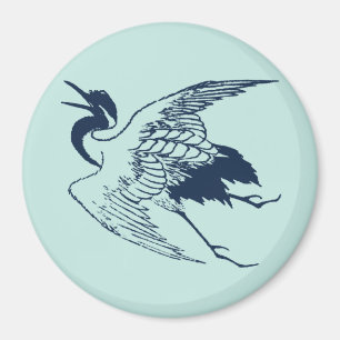 Vintages Japanisch Zeichn eines Krans, blau Magnet