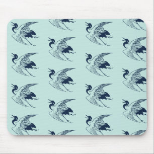 Vintages Japanisch Zeichn eines Krans, blau Mousepad