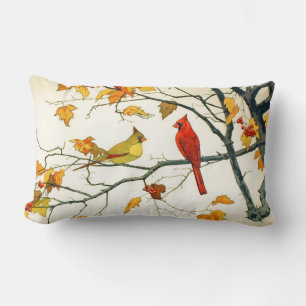 Vintages Japanisch Zeichnend, Kardinal auf einer Z Lendenkissen