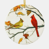 Vintages Japanisch zeichnend, Kardinal auf Zweig Keramikornament (Vorne)