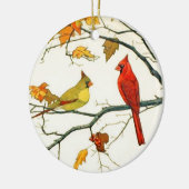 Vintages Japanisch zeichnend, Kardinal auf Zweig Keramikornament (Links)