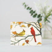 Vintages Japanisch zeichnend, Kardinal auf Zweig Postkarte (Stehend Vorderseite)