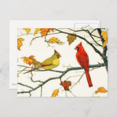 Vintages Japanisch zeichnend, Kardinal auf Zweig Postkarte (Vorne/Hinten)