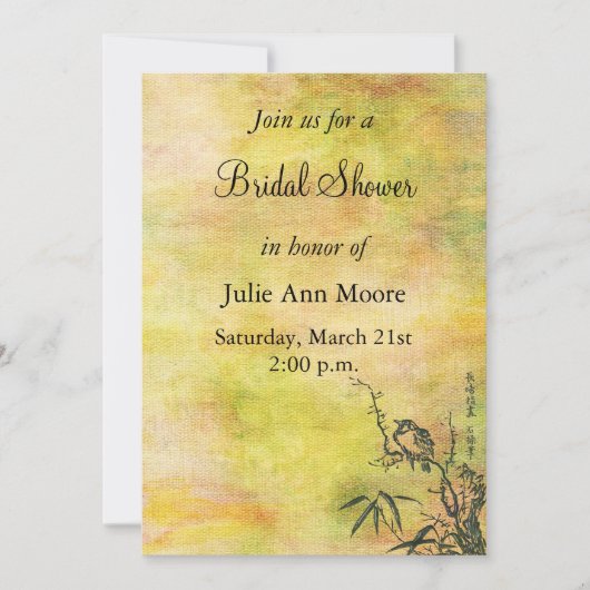 Vintages japanisches Bird-Brautparty Einladung (Vorderseite)