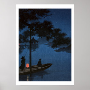 Vintages japanisches Boot bei Nacht Ukiyo-e Poster