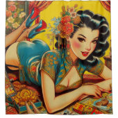 Vintages japanisches Button auf Duschvorhang (Vorderseite)