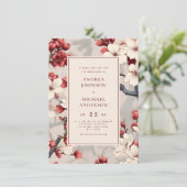 Vintages japanisches Cherry Blossom Burgundy Weddi Einladung (Stehend Vorderseite)