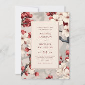 Vintages japanisches Cherry Blossom Burgundy Weddi Einladung (Vorderseite)
