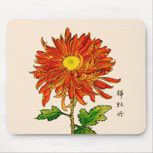 Vintages japanisches Chrysanthemum. Orange und Gol Mousepad