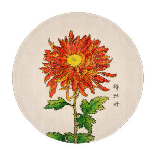 Vintages japanisches Chrysanthemum. Orange und Gol Schneidebrett
