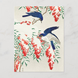 Vintages japanisches Holzblock Art Print Birds Postkarte
