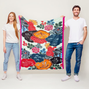 Vintages japanisches Kimono-Gewebe (Bingata) Fleecedecke