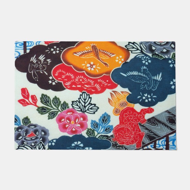 Vintages japanisches Kimono Textile (Bingata) Fußmatte (Vorderseite)