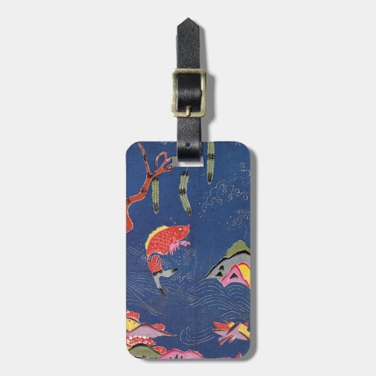 Vintages japanisches Kimono Textile (Bingata) Gepäckanhänger (Vorderseite vertikal)