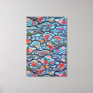 Vintages japanisches Kimono Textile (Bingata) Leinwanddruck