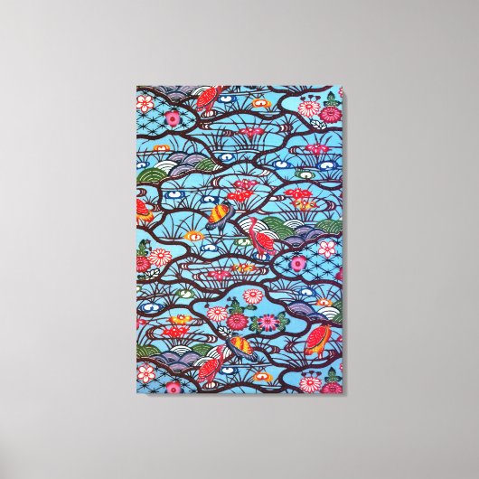 Vintages japanisches Kimono Textile (Bingata) Leinwanddruck (Vorderseite)