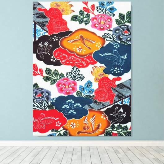 Vintages japanisches Kimono Textile (Bingata) Leinwanddruck (Insitu (Holzboden))
