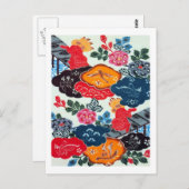 Vintages japanisches Kimono Textile (Bingata) Postkarte (Vorne/Hinten)