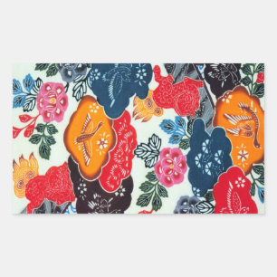 Vintages japanisches Kimono Textile (Bingata) Rechteckiger Aufkleber