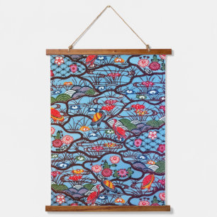 Vintages japanisches Kimono Textile (Bingata) Wandteppich Mit Holzrahmen