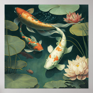 Vintages japanisches Koi Fish Pond Art Print Poste Poster