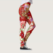 Vintages japanisches Kunstmuster der Roten Flora Leggings (Rechts)