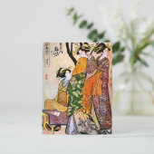 Vintages japanisches Kunstwerk mit Geisha Postkarte (Stehend Vorderseite)