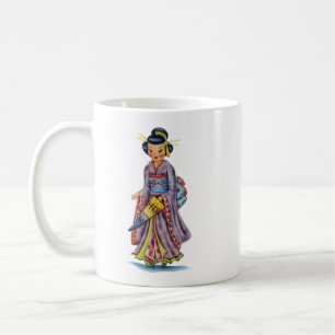 Vintages japanisches Mädchen in Kimono Kaffeetasse