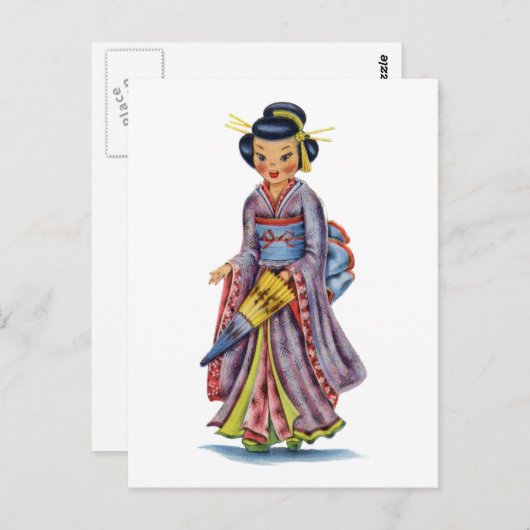 Vintages japanisches Mädchen in Kimono Postkarte (Vorne/Hinten)