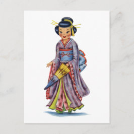 Vintages japanisches Mädchen in Kimono Postkarte