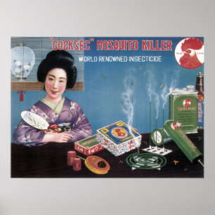 Vintages japanisches Moskito Killer Insektizid Adv Poster