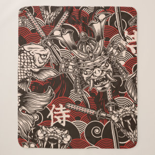 Vintages japanisches nahtloses Muster mit Katana-S Sherpadecke