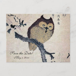 Vintages japanisches Owl Save the Date Ankündigungspostkarte