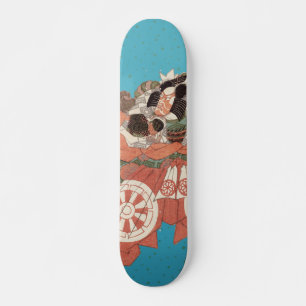 Vintages japanisches Portrait - Krieger mit Schwer Skateboard