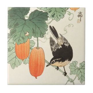 Vintages japanisches Print Orange Fruit with Bird Fliese
