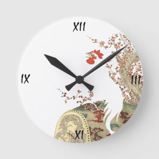 Vintages japanisches Rooster Runde Wanduhr
