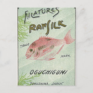 Vintages japanisches Seidenlabel Postkarte