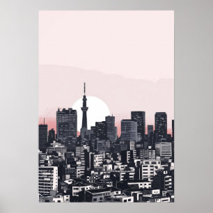 Vintages japanisches Stadtbild Poster 90er Pop Art