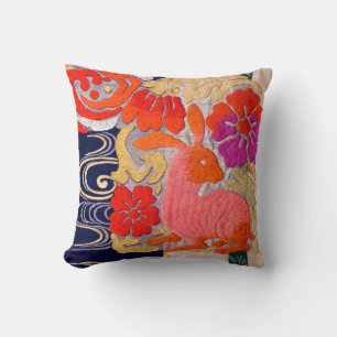 Vintages japanisches Textil, Kaninchenmuster Kissen
