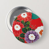 Vintages japanisches Textil - Red Dahlias Button (Vorne & Hinten)