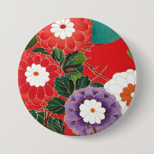 Vintages japanisches Textil - Red Dahlias Button