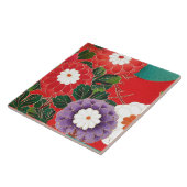 Vintages japanisches Textil - Red Dahlias Fliese (Seite)