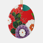 Vintages japanisches Textil - Red Dahlias Keramikornament (Rechts)