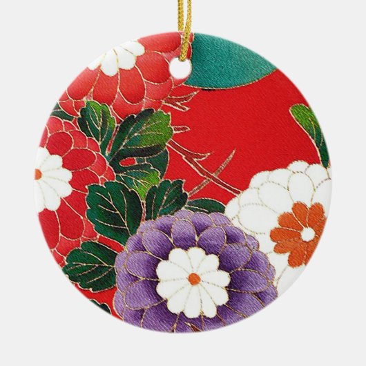 Vintages japanisches Textil - Red Dahlias Keramikornament (Vorne)