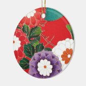 Vintages japanisches Textil - Red Dahlias Keramikornament (Links)