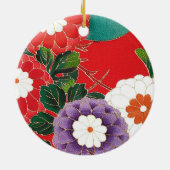 Vintages japanisches Textil - Red Dahlias Keramikornament (Hinten)